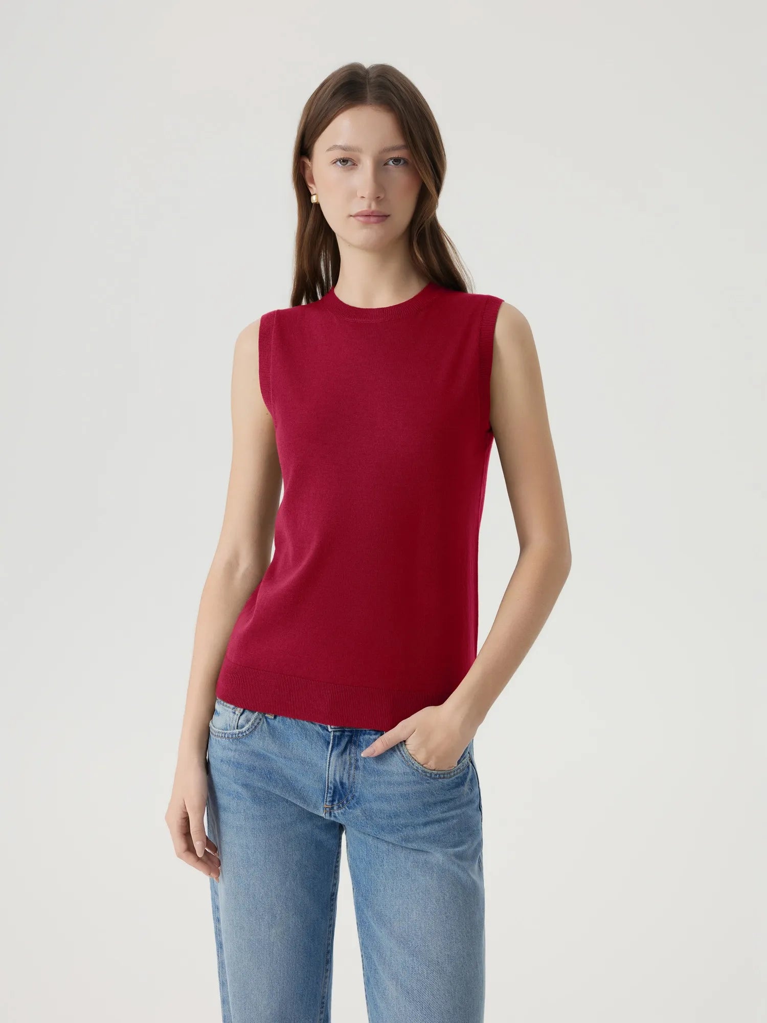 Cashmere Silk Blend Vest Sleeveless Sweater - Short Sleeve