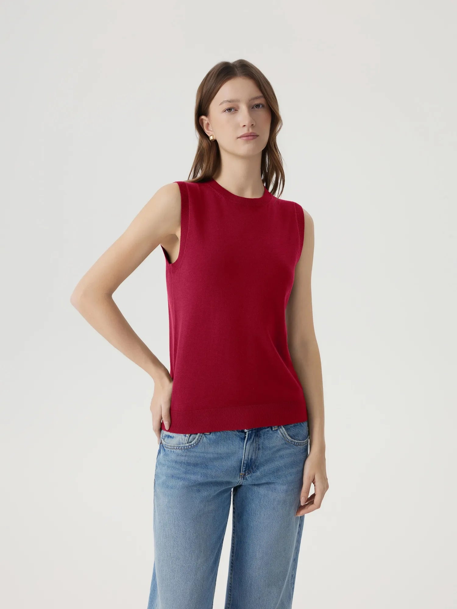Cashmere Silk Blend Vest Sleeveless Sweater - Short Sleeve