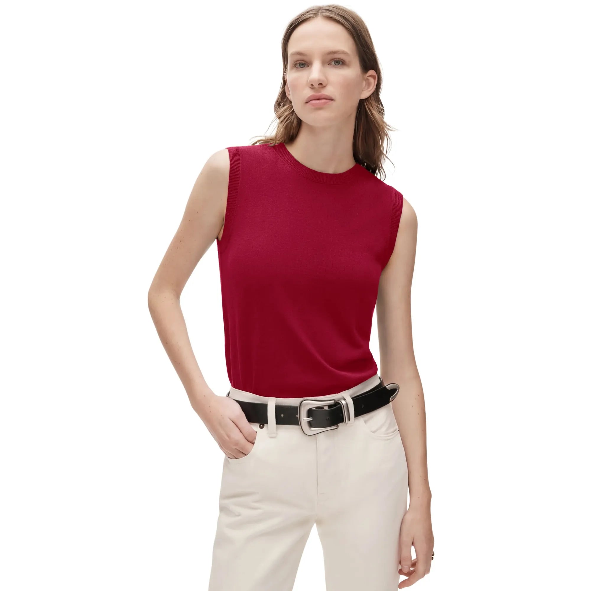 Cashmere Silk Blend Vest Sleeveless Sweater - Short Sleeve