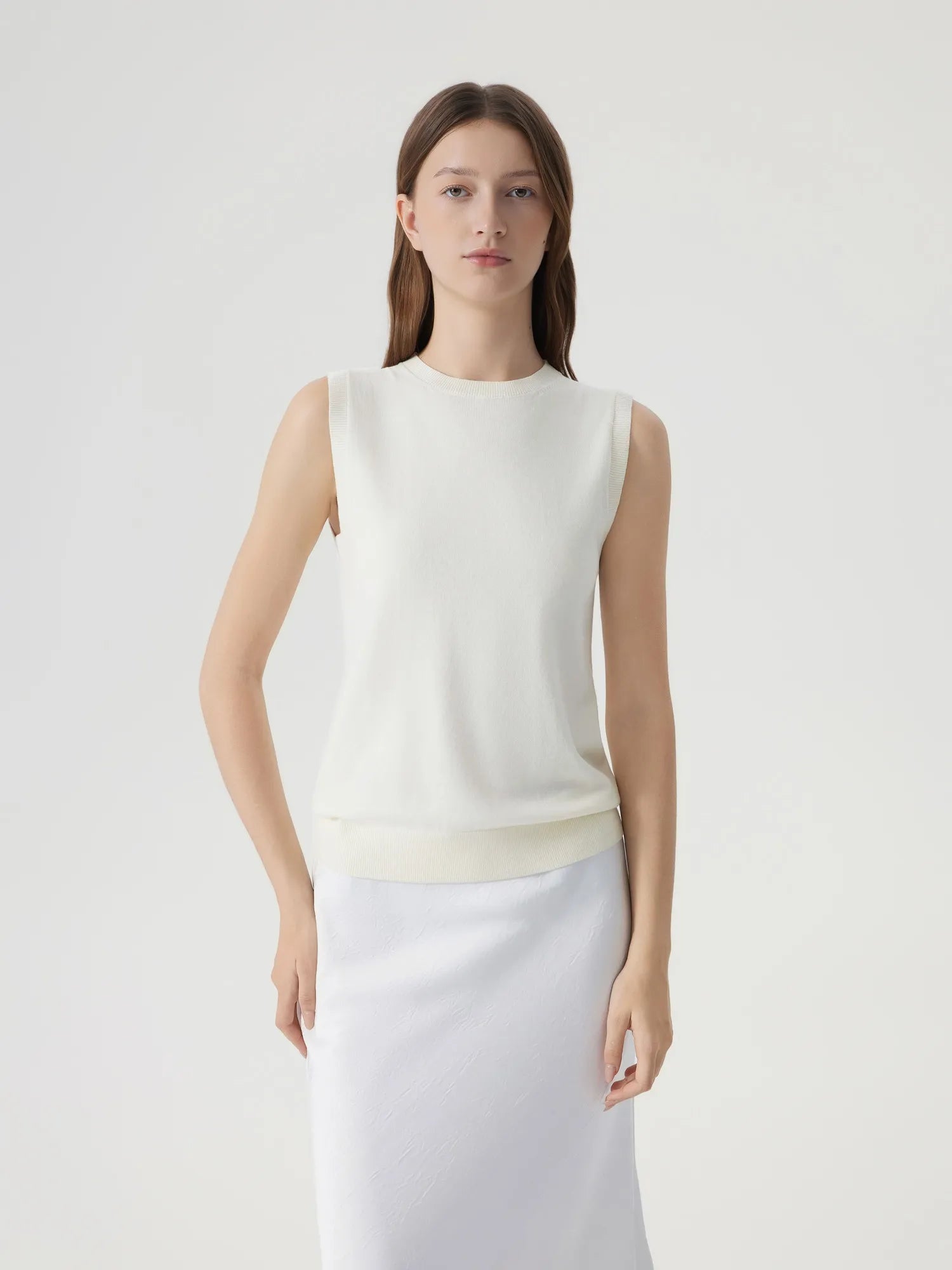 Cashmere Silk Blend Vest Sleeveless Sweater - Short Sleeve-SUUKSESS-White-XS-SUUKSESS