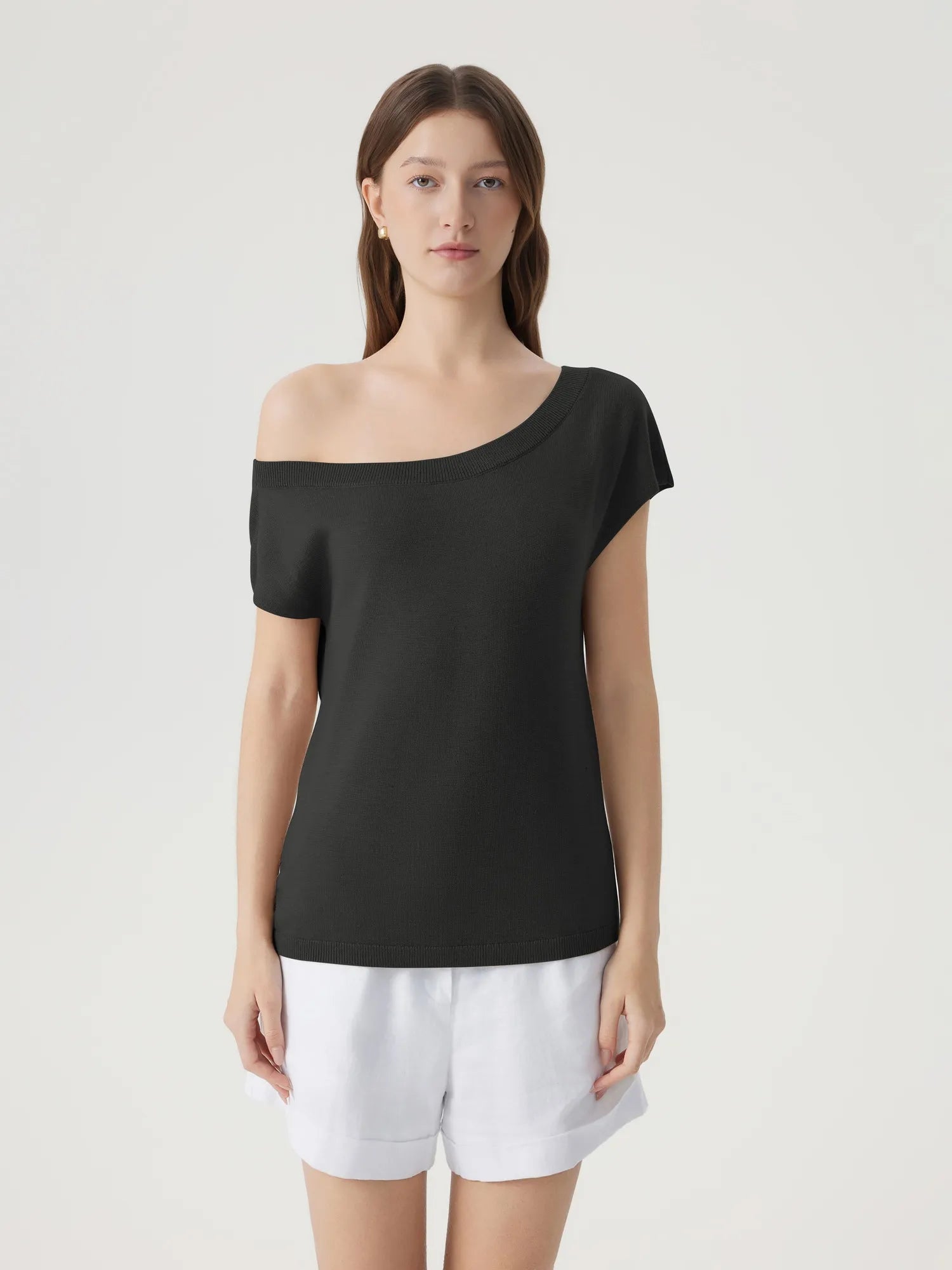 Blend Off The Shoulder Tops Silk Cashmere-SUUKSESS-Black-XS-SUUKSESS