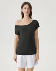 Blend Off The Shoulder Tops Silk Cashmere-SUUKSESS-Black-XS-SUUKSESS