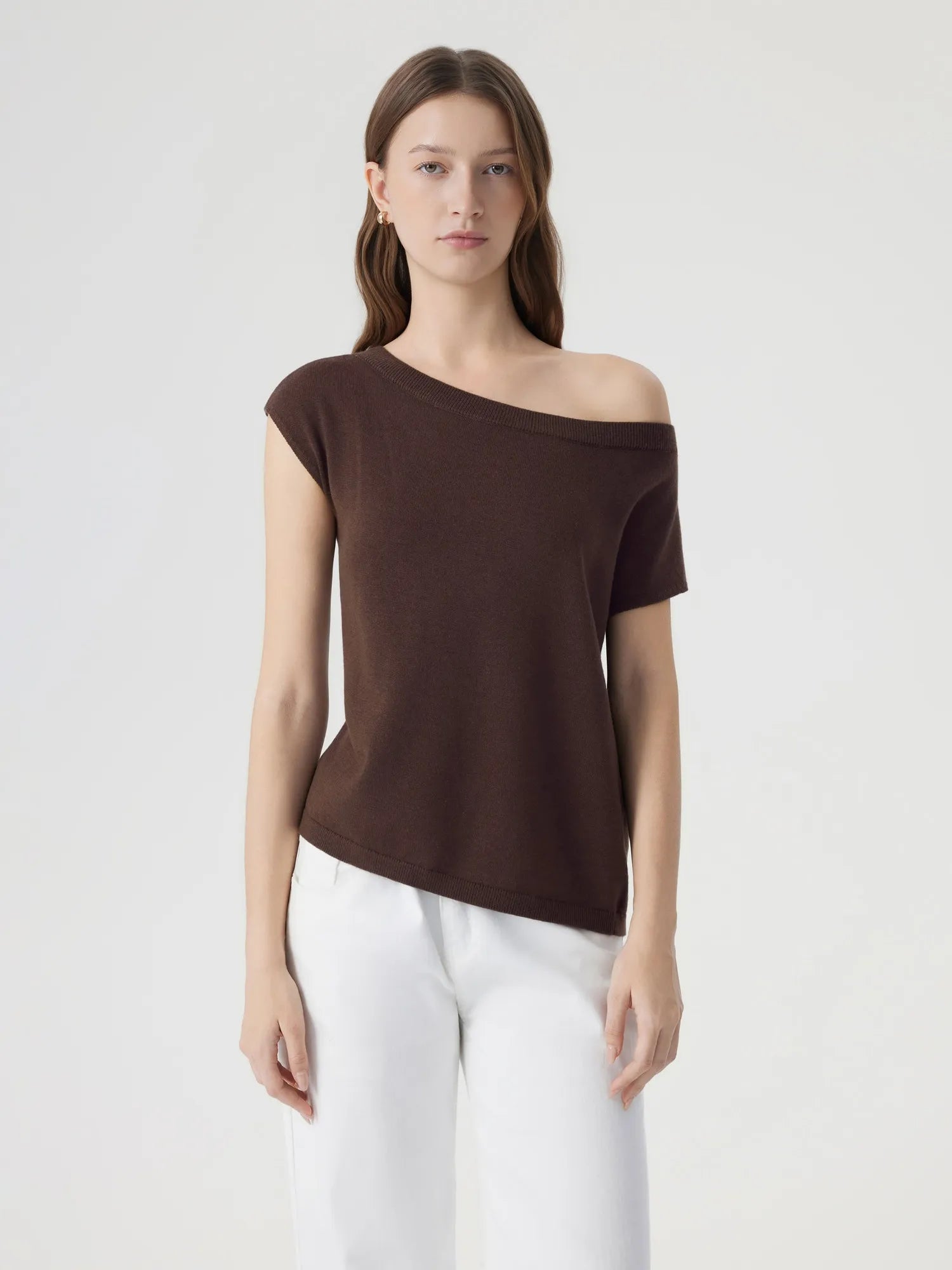 Blend Off The Shoulder Tops Silk Cashmere-SUUKSESS-Brown-XS-SUUKSESS