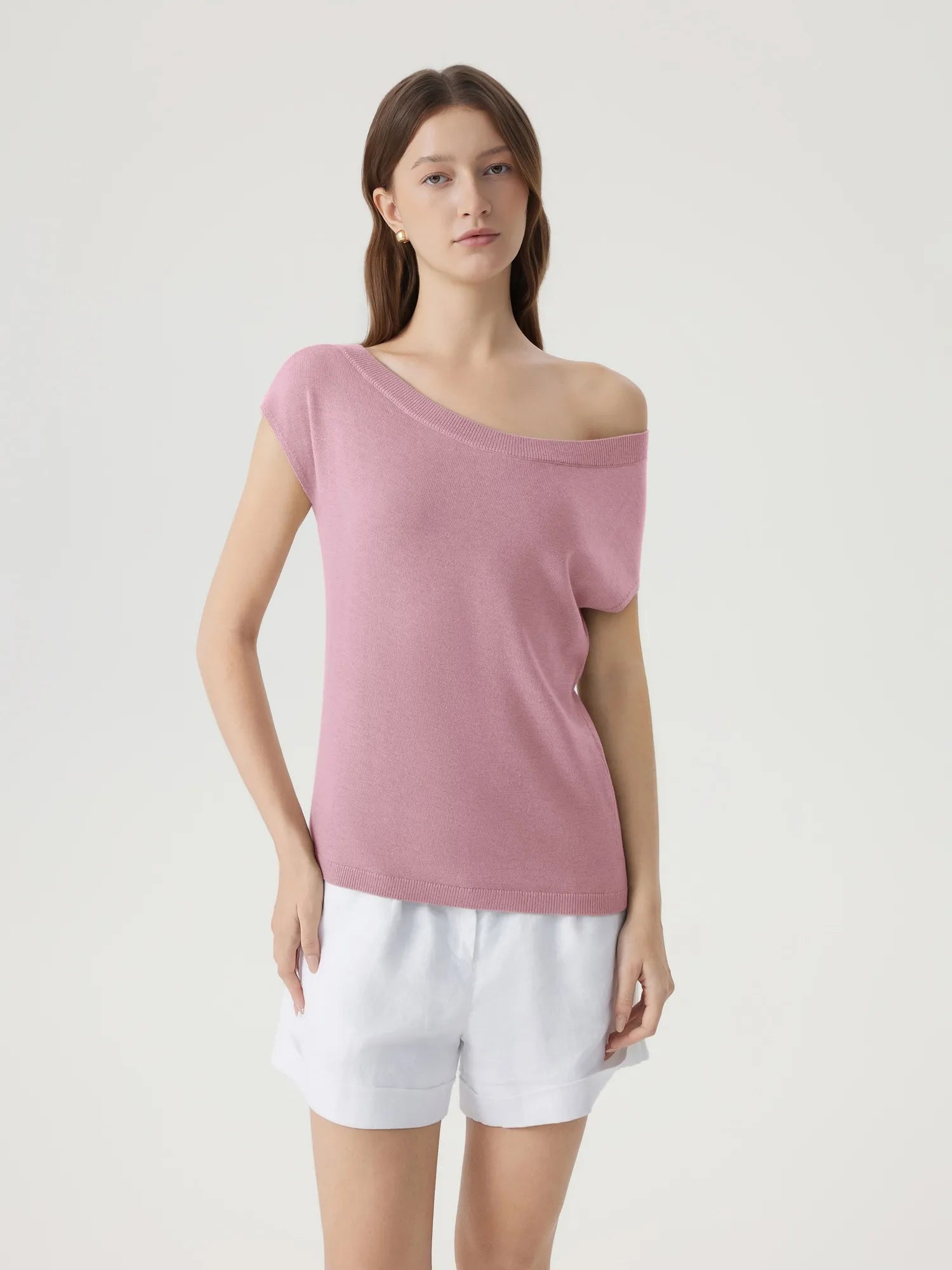 Blend Off The Shoulder Tops Silk Cashmere-SUUKSESS-Pink-XS-SUUKSESS