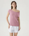 Blend Off The Shoulder Tops Silk Cashmere-SUUKSESS-Pink-XS-SUUKSESS