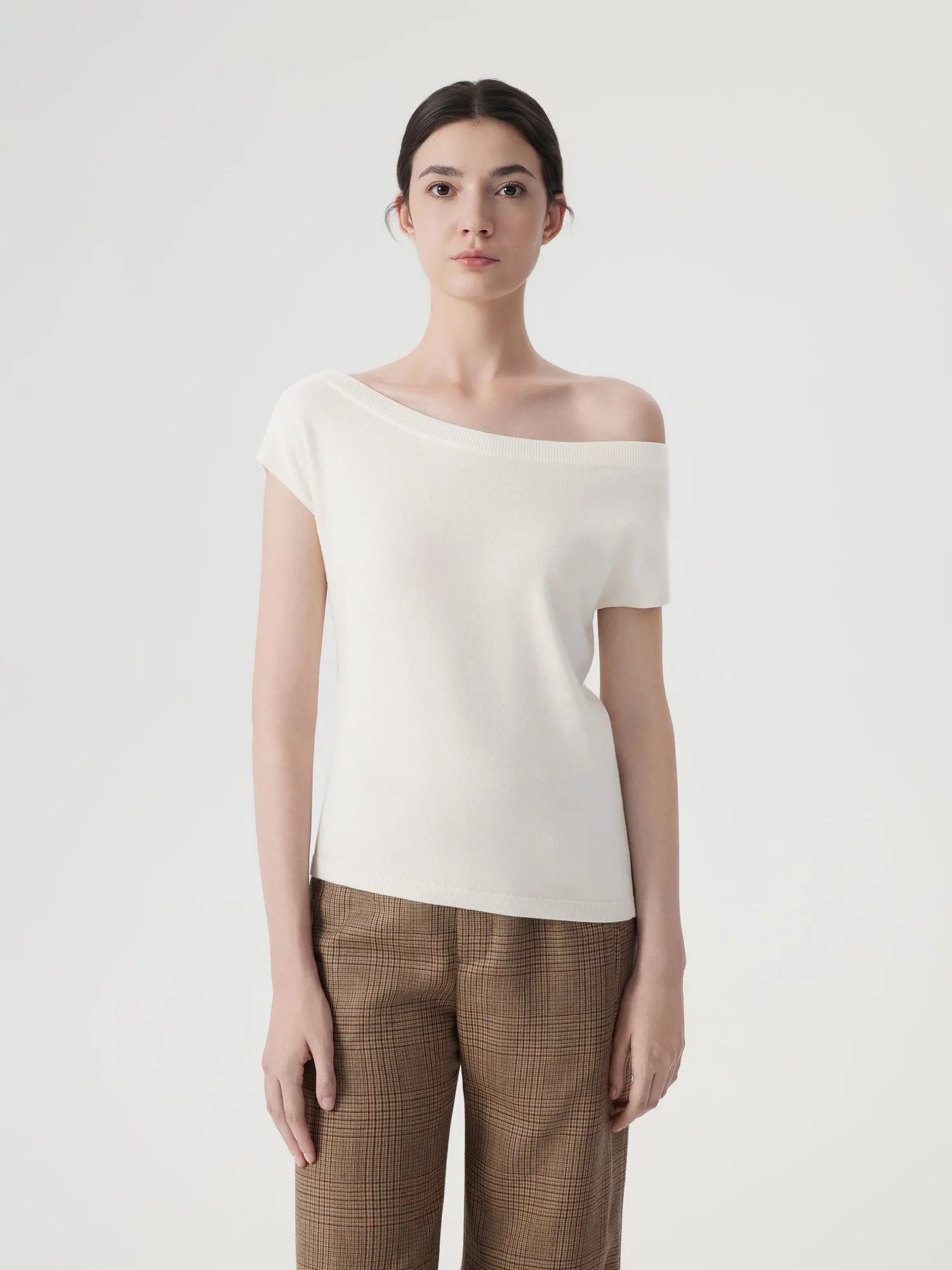 Blend Off The Shoulder Tops Silk Cashmere-SUUKSESS-White-XS-SUUKSESS