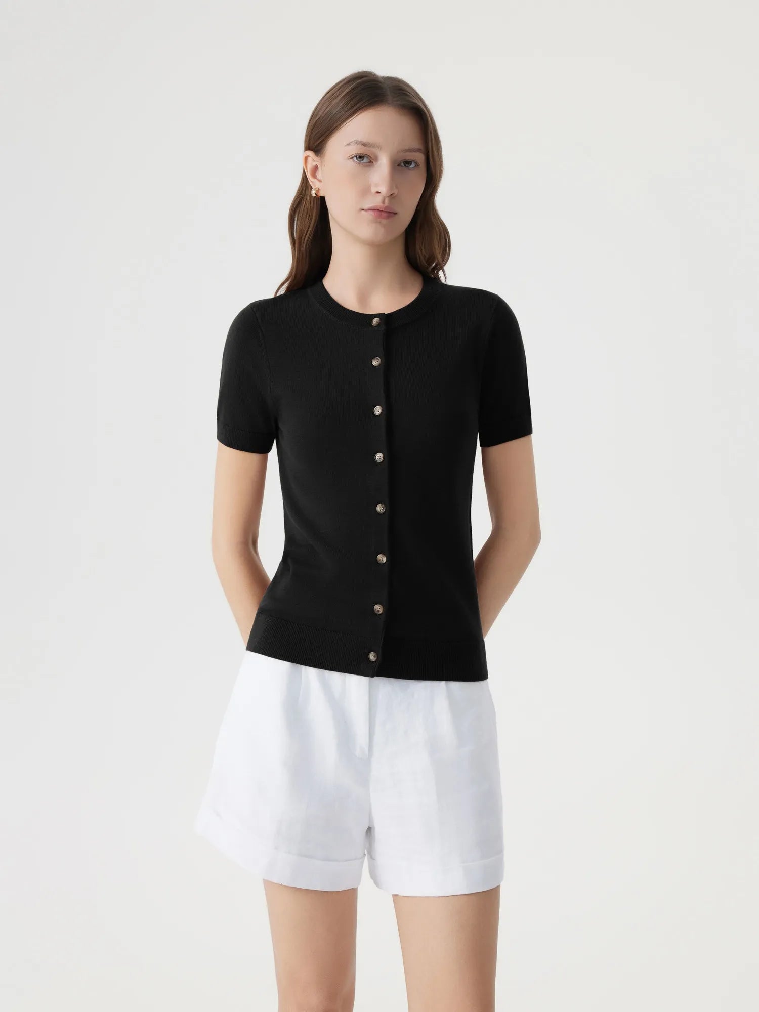 SUUKSESS Women Silk Cashmere Blend Cardigan Sweaters Summer Botton Up Knit Outfits-SUUKSESS-Black-XS-SUUKSESS