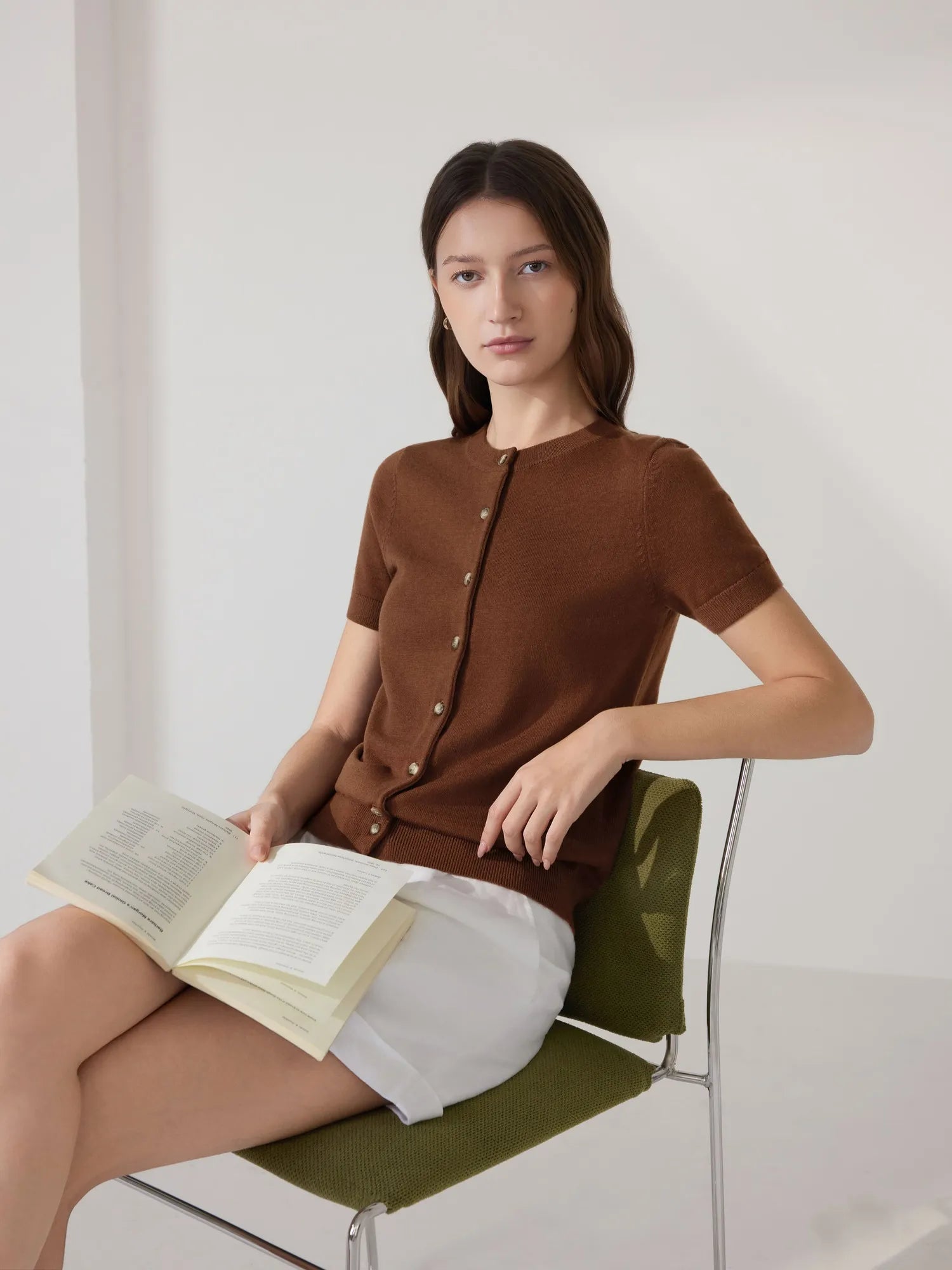 SUUKSESS Women Silk Cashmere Blend Cardigan Sweaters Summer Botton Up Knit Outfits-SUUKSESS-SUUKSESS