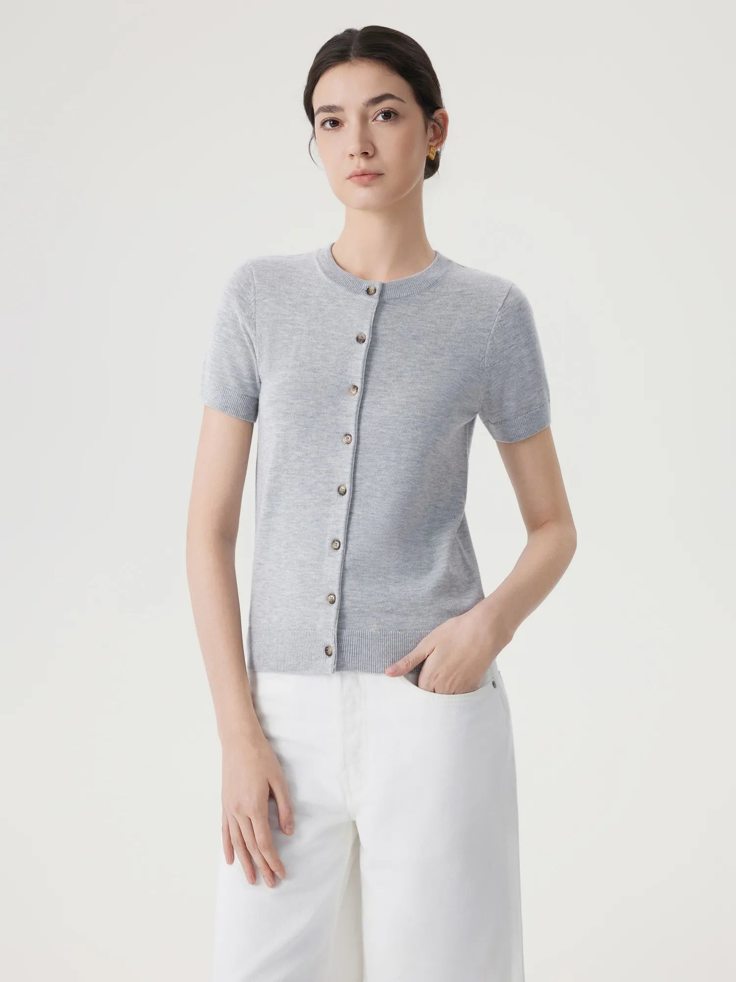 SUUKSESS Women Silk Cashmere Blend Cardigan Sweaters Summer Botton Up Knit Outfits-SUUKSESS-Grey-XS-SUUKSESS