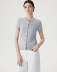 SUUKSESS Women Silk Cashmere Blend Cardigan Sweaters Summer Botton Up Knit Outfits-SUUKSESS-Grey-XS-SUUKSESS
