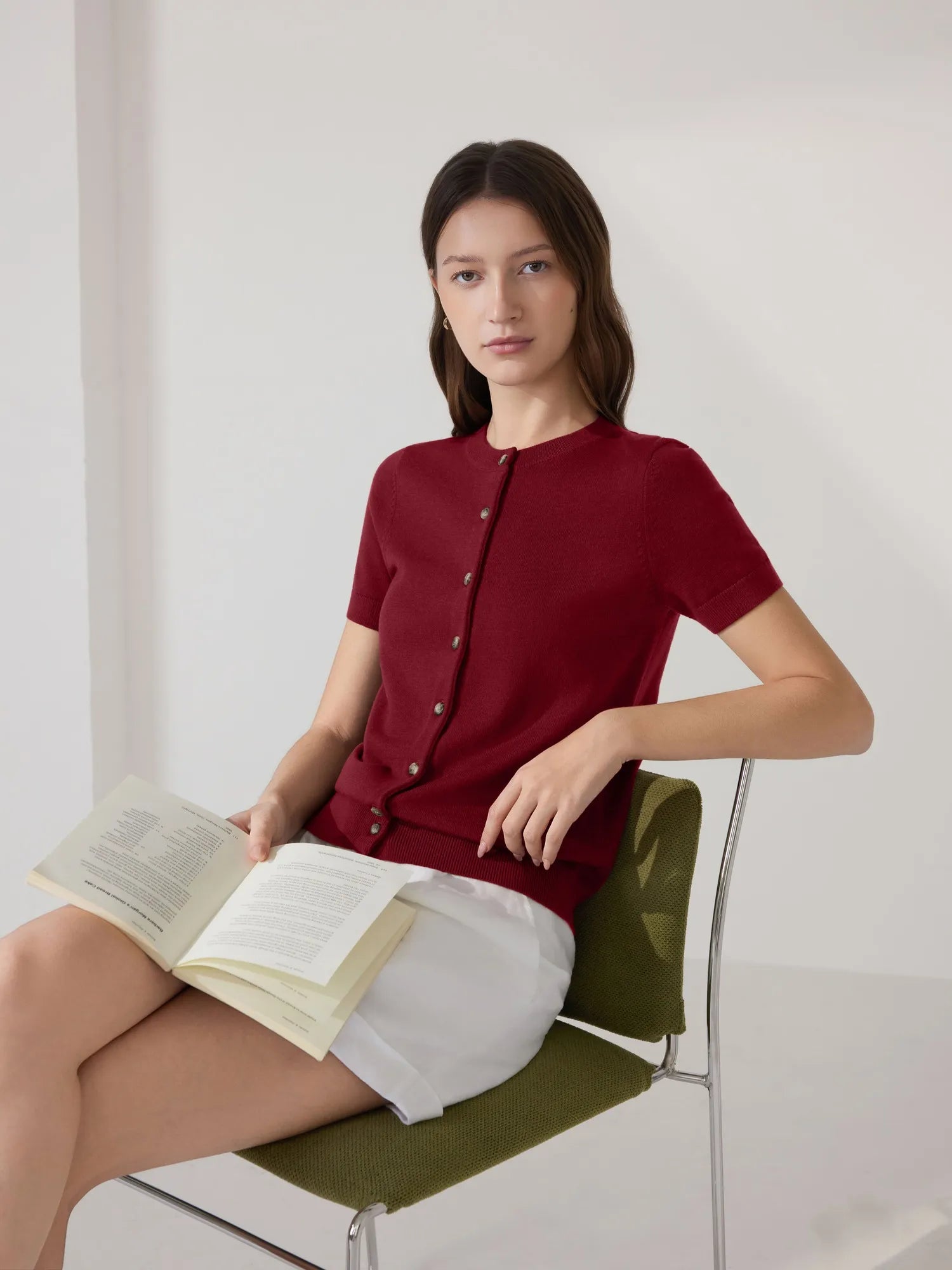 SUUKSESS Women Silk Cashmere Blend Cardigan Sweaters Summer Botton Up Knit Outfits-SUUKSESS-SUUKSESS