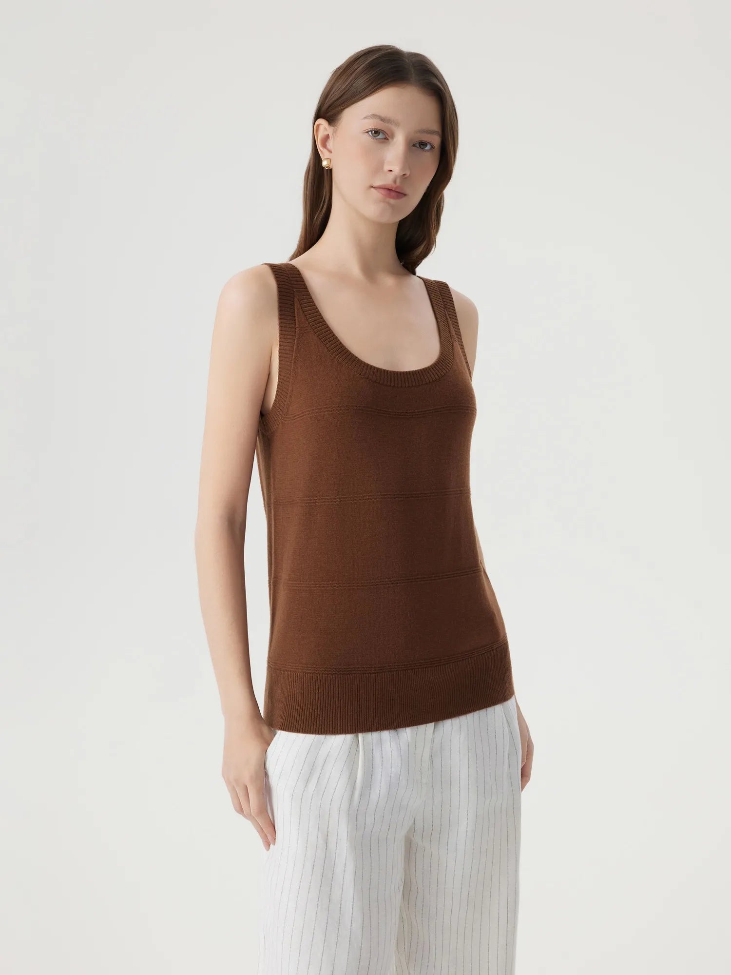 Silk Cashmere Blend Scoop Neck Knit-SUUKSESS-Brown-XS-SUUKSESS