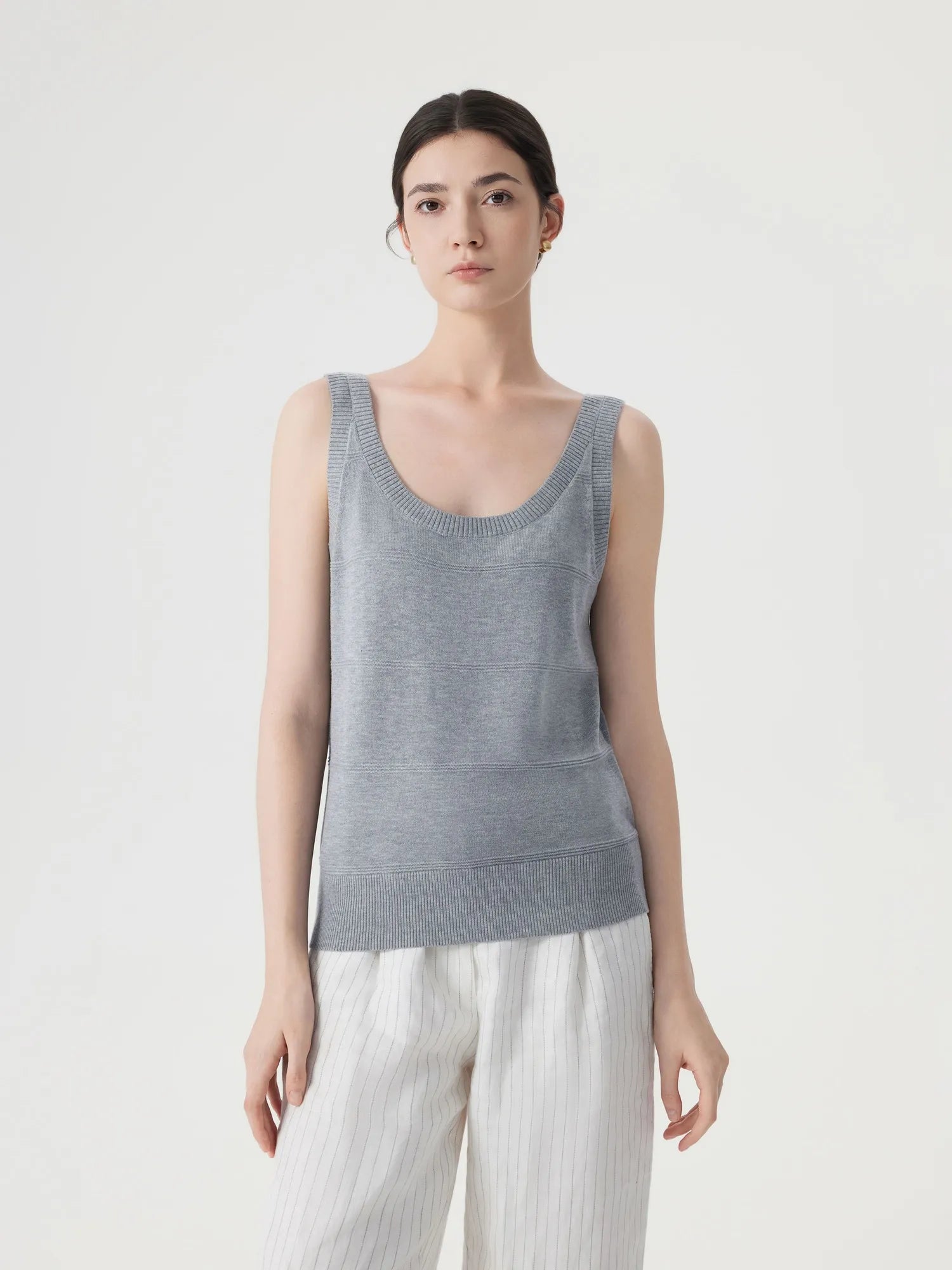 Silk Cashmere Blend Scoop Neck Knit-SUUKSESS-Grey-XS-SUUKSESS