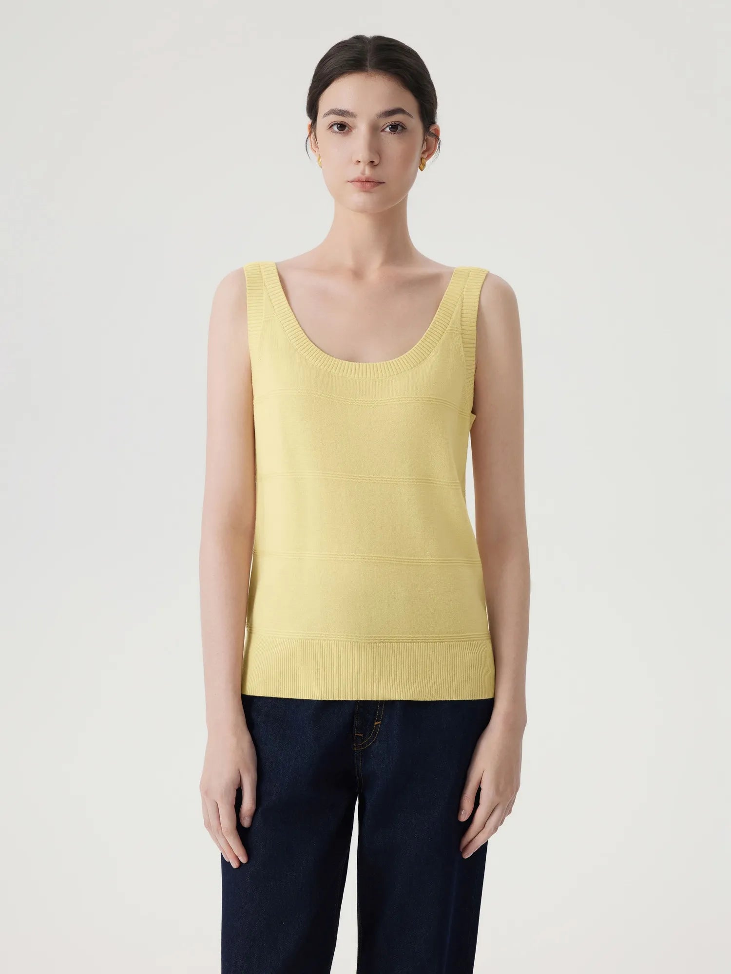 Silk Cashmere Blend Scoop Neck Knit-SUUKSESS-Yellow-XS-SUUKSESS