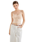 Crochet Cami V Neck Tank Top-SUUKSESS-Beige-XS-SUUKSESS