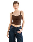 Crochet Cami V Neck Tank Top-SUUKSESS-Brown-XS-SUUKSESS