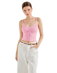 Crochet Cami V Neck Tank Top-SUUKSESS-Pink-XS-SUUKSESS