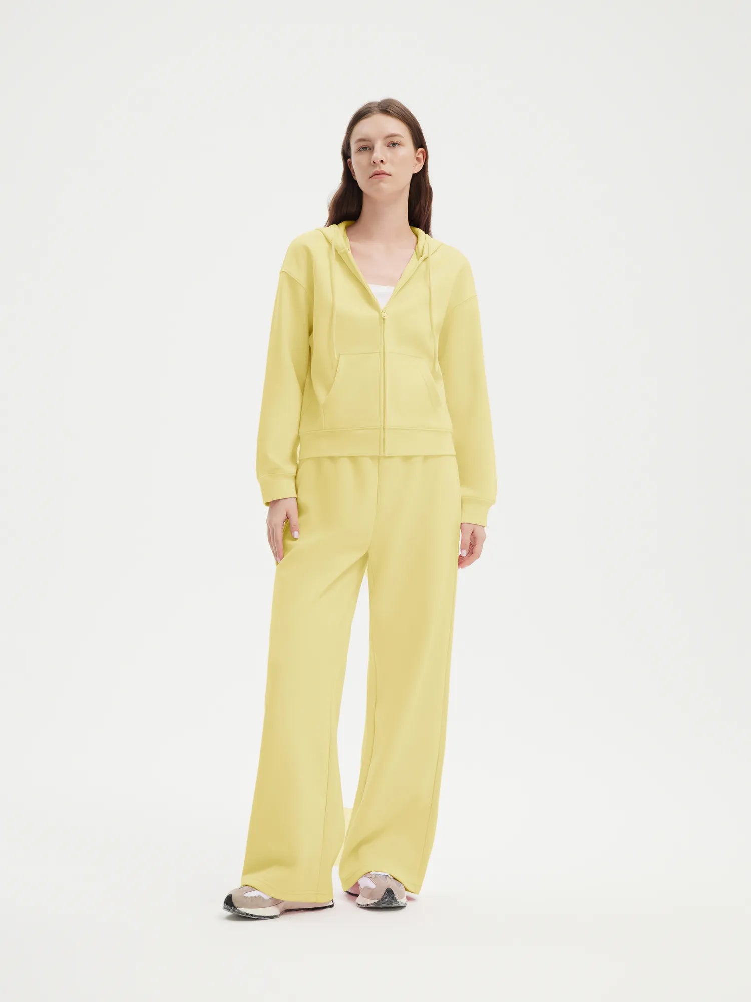 SUUKSESS Womens 2 Piece Outfits Zip Up Hoodie Sweatshirt Tracksuit Straight Wide Leg Sweatpant Lounge Matching Sets-SUUKSESS-Yellow-XS-SUUKSESS