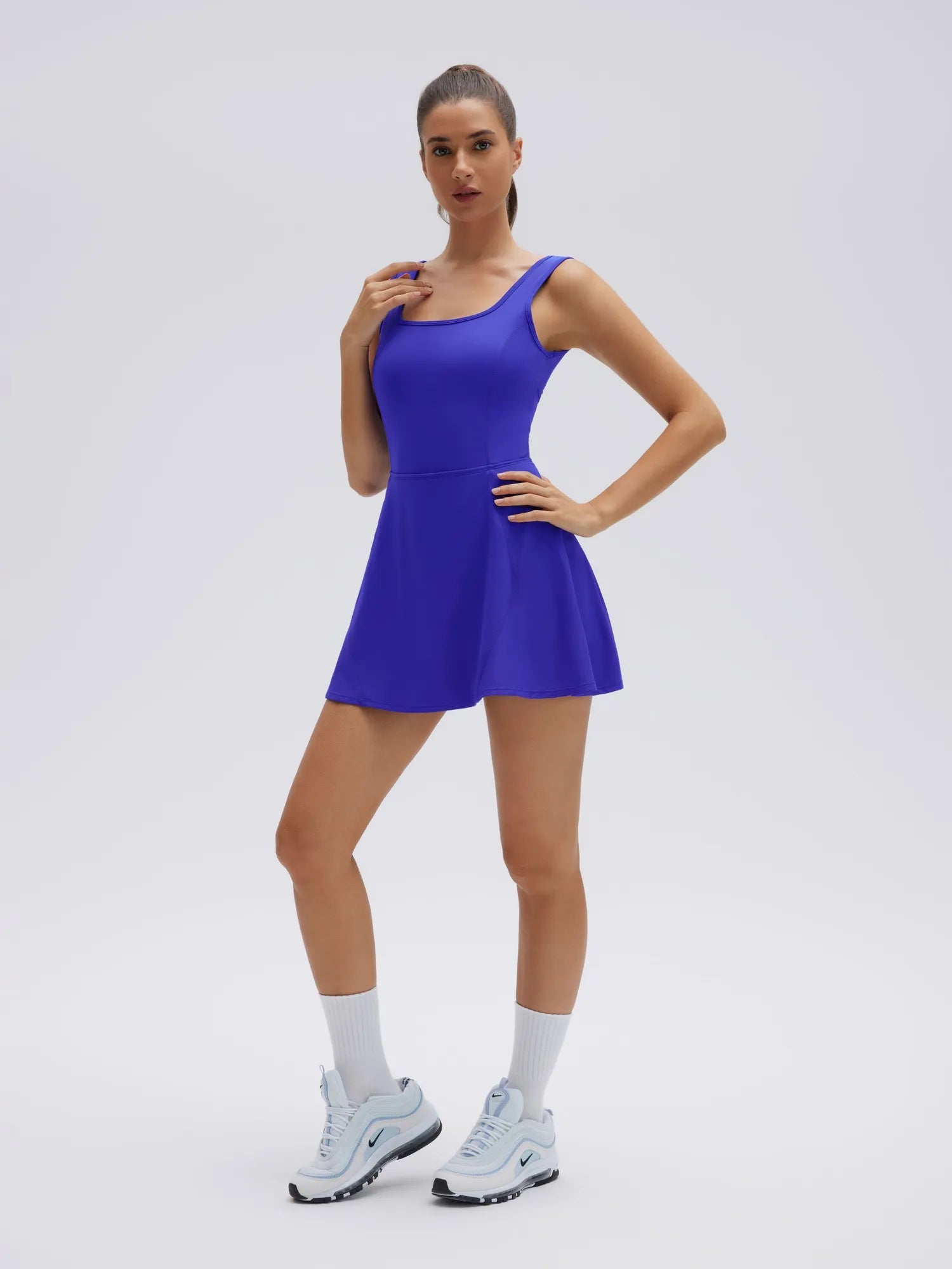 dress for workout Leovqn Women's Tennis With Built-in Bra & Shorts - Athletic Dress With Adjustable Straps, Pockets Exercise, Golf run errands Tennis Peasy Athletic Dress Workout