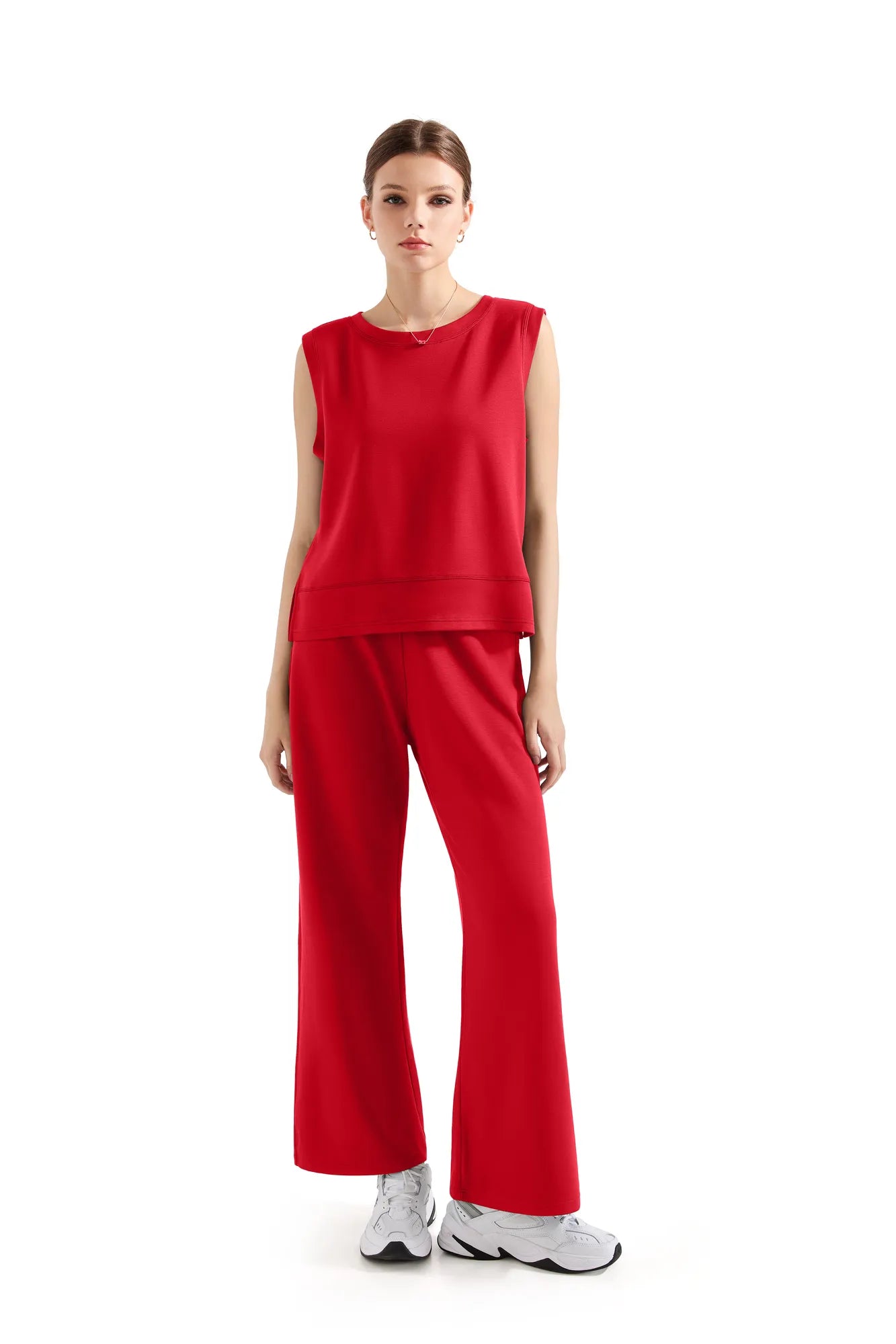 Modal Sleeveless Lounge Set-Set-SUUKSESS-Red-XS-SUUKSESS