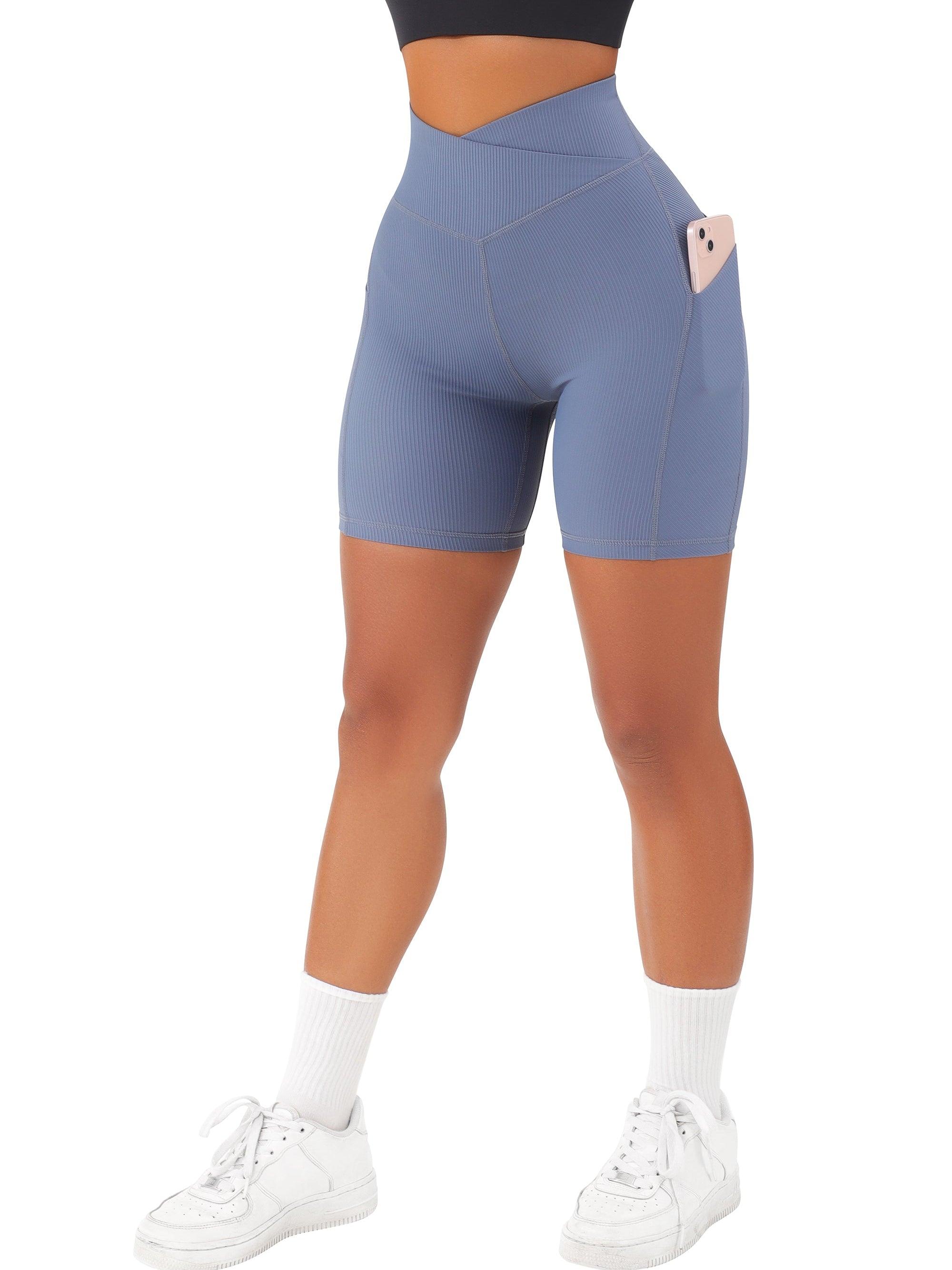 Crossover Sculpt Biker Shorts-Blue-Suuksess Women&#39;s Shorts for Running, Sports, Hiking - Lululemon Dupe, Gymshark Dupe, Fabletics Dupe