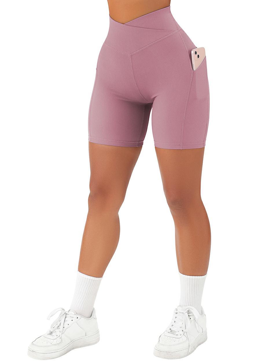 Crossover Sculpt Biker Shorts-Pink-Suuksess Women&#39;s Shorts for Running, Sports, Hiking - Lululemon Dupe, Gymshark Dupe, Fabletics Dupe