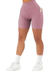 Crossover Sculpt Biker Shorts-Pink-Suuksess Women's Shorts for Running, Sports, Hiking - Lululemon Dupe, Gymshark Dupe, Fabletics Dupe