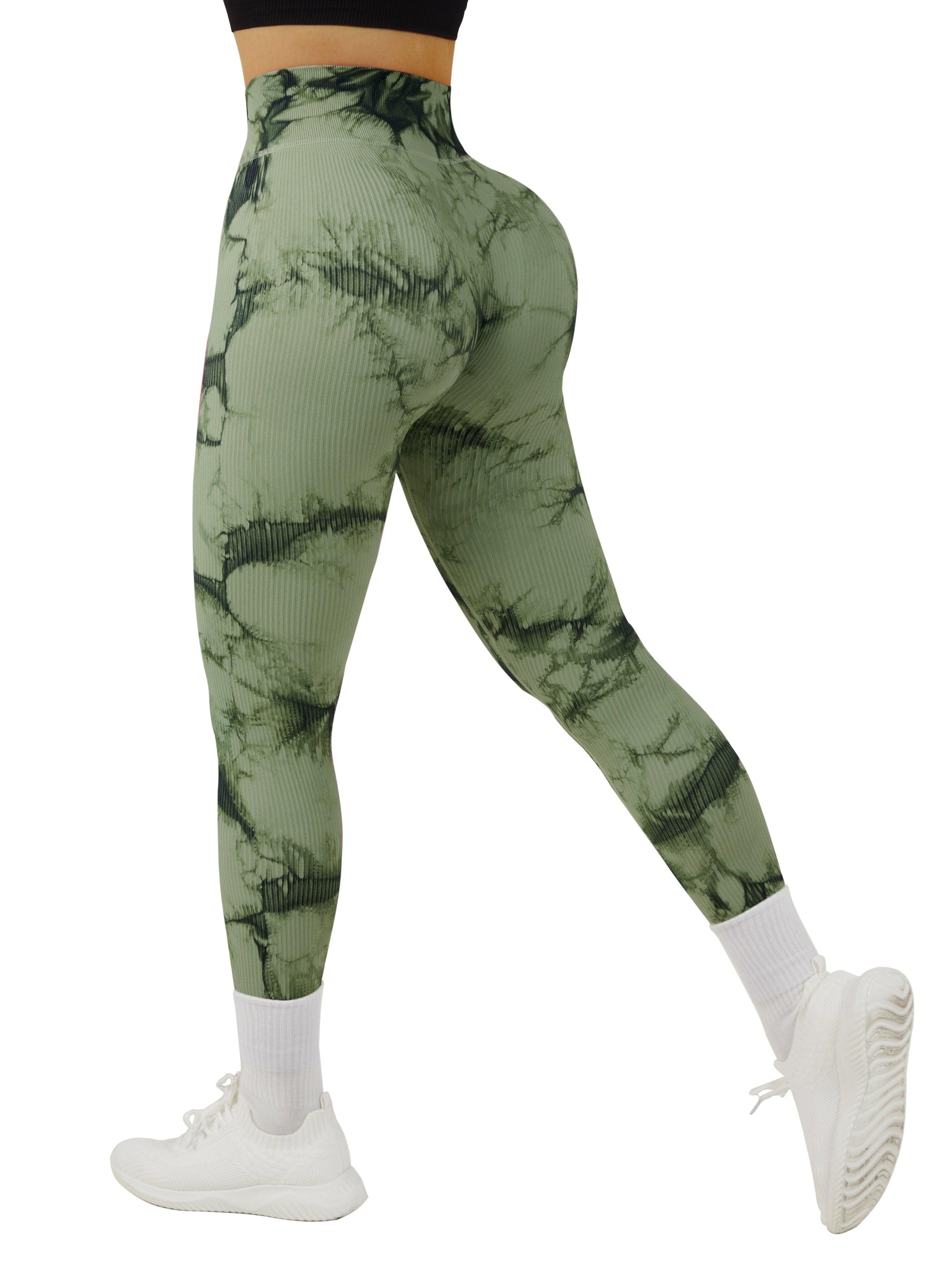 Ribbed Printed Seamless Leggings-Tie Dye Green-S-SUUKSESS