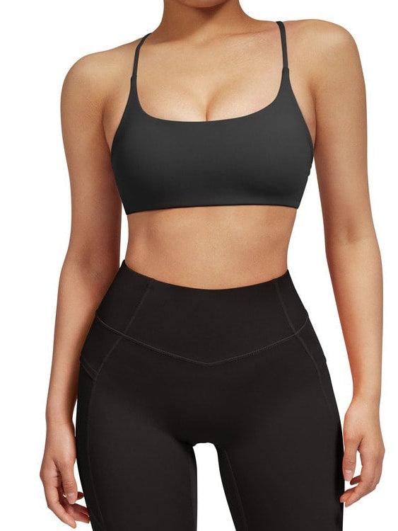 SUUKSESS Women Seamless Workout Sets Strappy Sports Bra High Waist Booty  Shorts Outfits 2-4 #1 Black