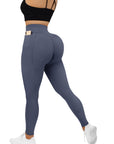 Ribbed Pocket Seamless Leggings-Blue-Suuksess Women's Leggings - XS, S, M, L, XL