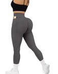 Ribbed Pocket Seamless Leggings-Grey-Suuksess Women's Leggings - XS, S, M, L, XL