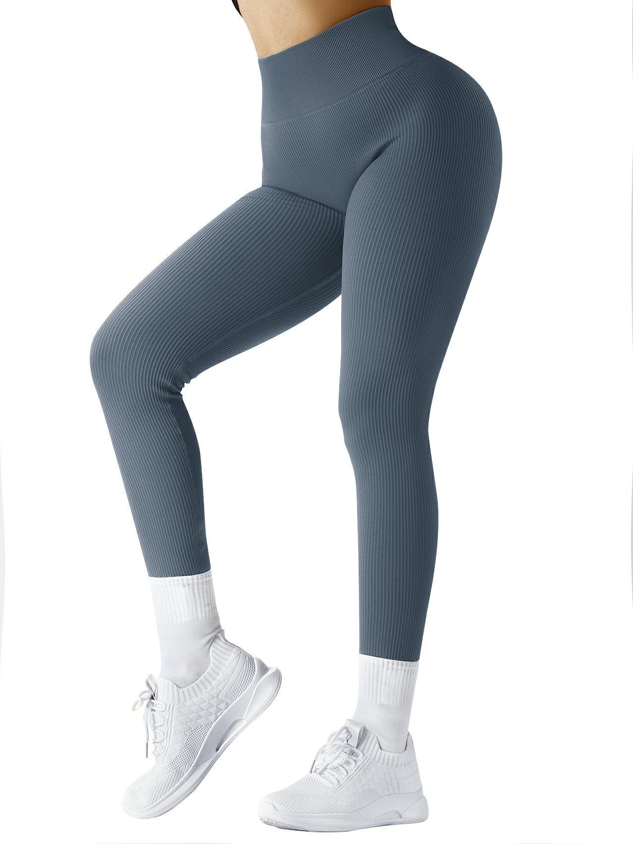 SUUKSESS Women Ribbed Seamless Leggings High Waisted Workout Gym Yoga  Pants, Brown, Medium