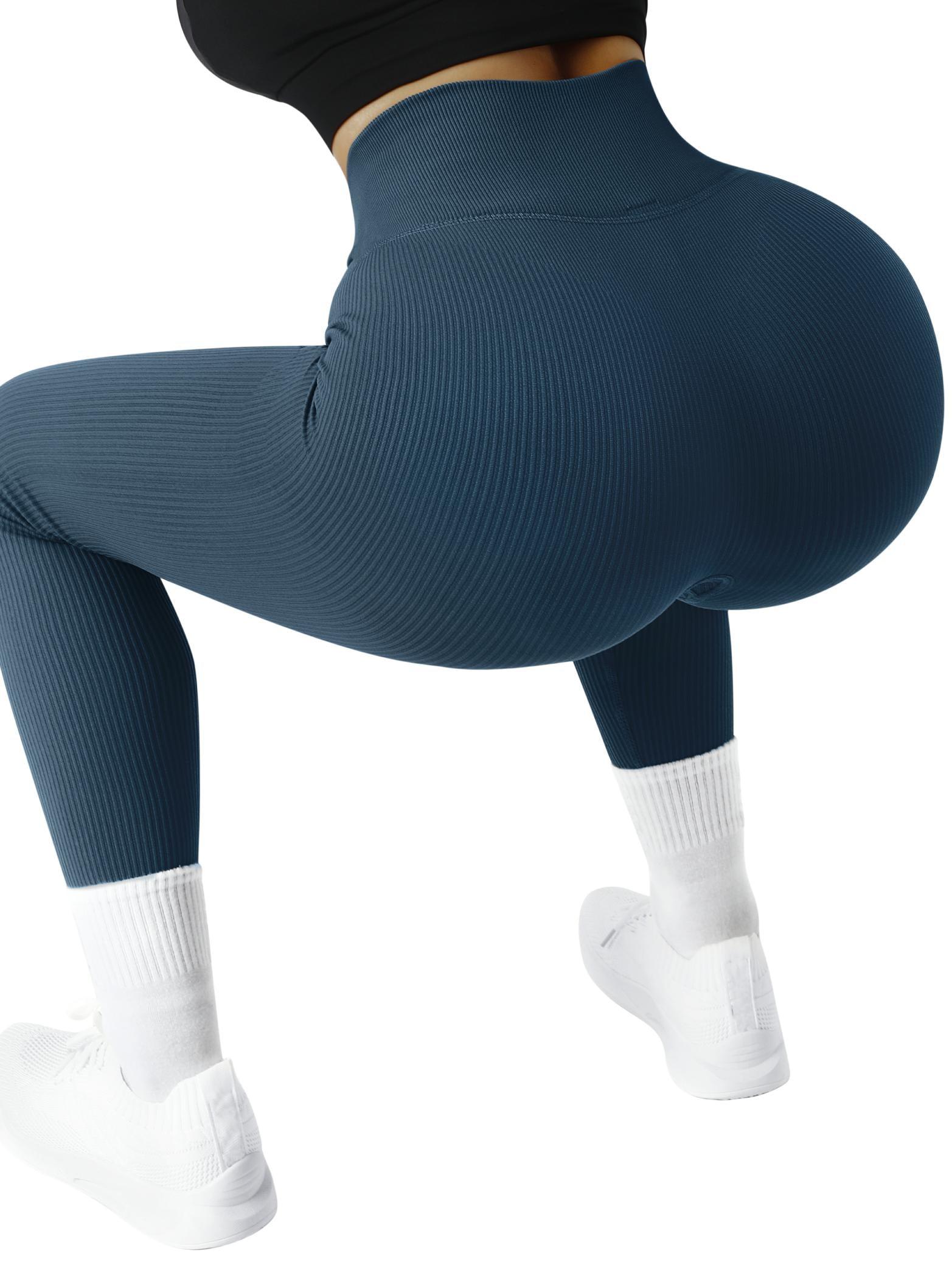 SUUKSESS Women Ribbed Seamless Leggings High Waisted Workout Gym Yoga  Pants, Black, Medium