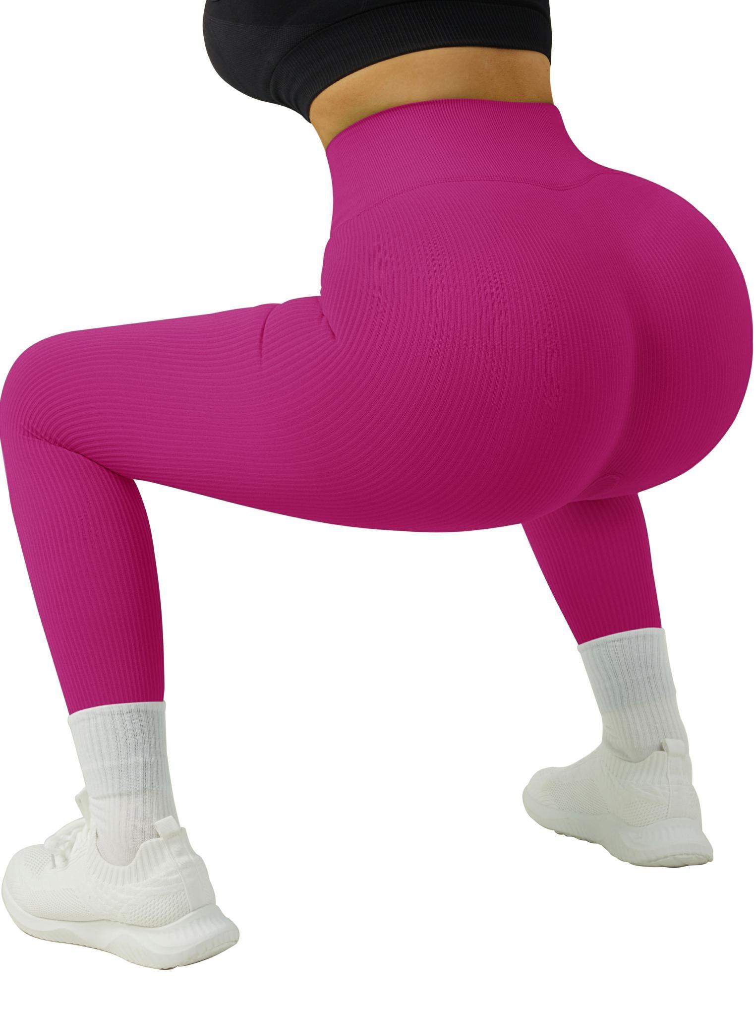 Hot Pink Ribbed Top and High Waisted Leggings Seamless Activewear