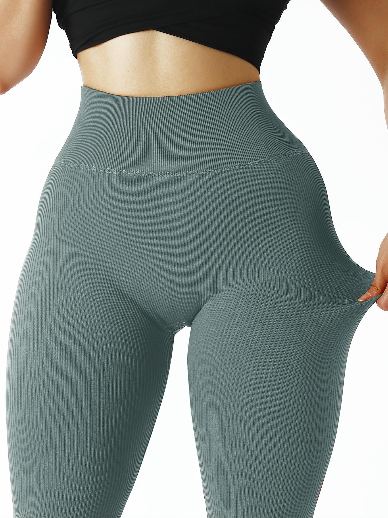 SUUKSESS Women Ribbed Seamless Leggings High Waisted Workout Gym Yoga  Pants, Brown, Medium
