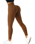 Ribbed Seamless Leggings-Brown-Suuksess Best Amazon Leggings for Women