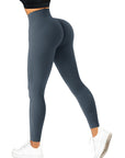 Ribbed Seamless Leggings-Navy Blue-Suuksess Best Amazon Leggings for Women