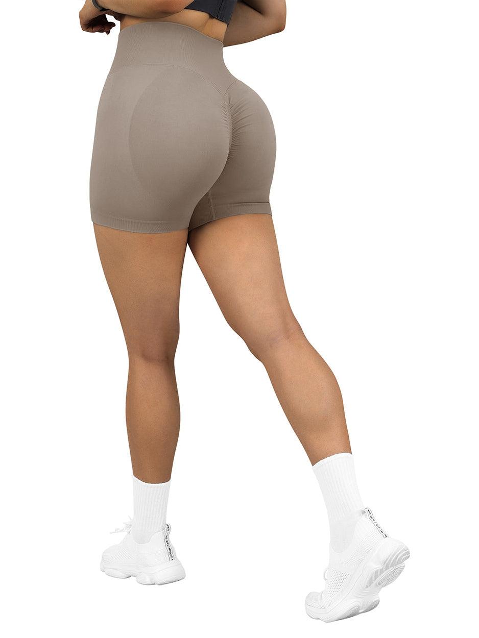 Seamless Scrunch 3'' Shorts-Khaki-Suuksess Women's Shorts for Running, Sports, Hiking - Lululemon Dupe, Gymshark Dupe, Fabletics Dupe
