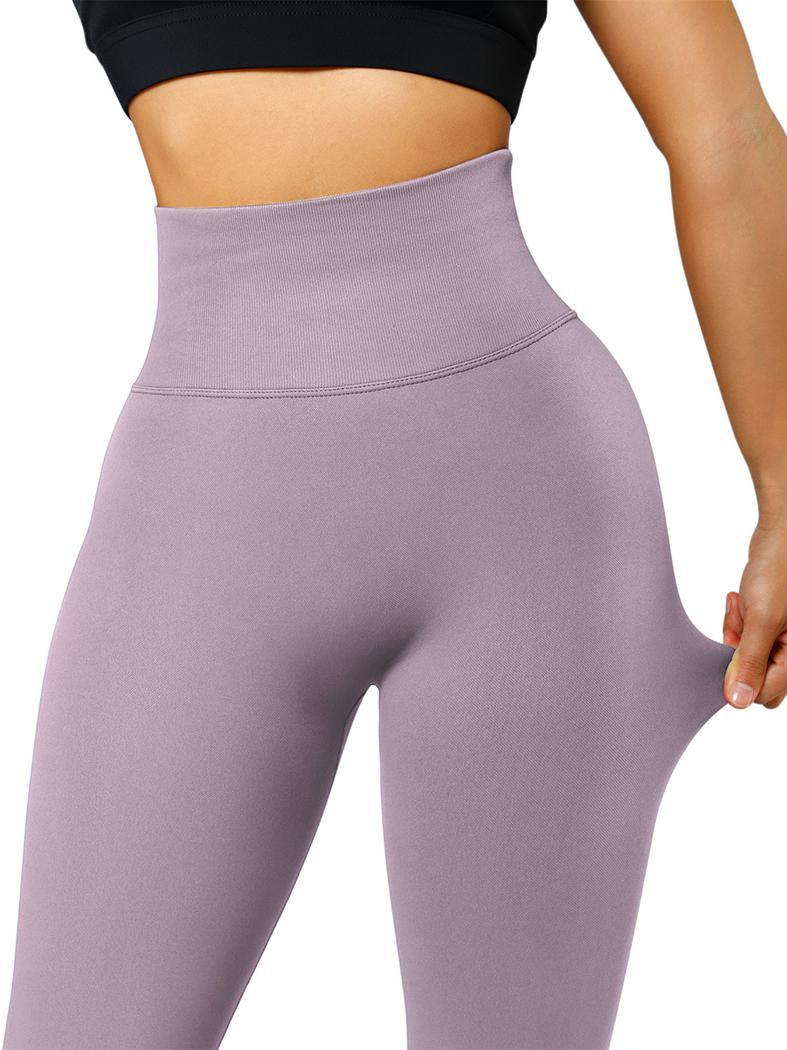 Ribbed High Waisted Seamless Scrunch Bum Leggings in Lavender with