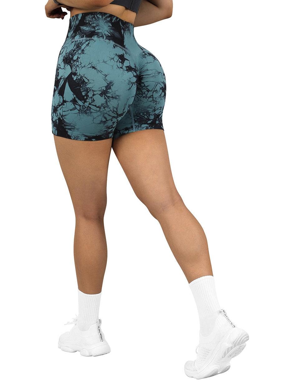 Tie Dye Seamless Srunch 3&#39;&#39; Shorts-Deep Green-Suuksess Women&#39;s Shorts for Running, Sports, Hiking - Lululemon Dupe, Gymshark Dupe, Fabletics Dupe