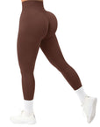 V Back Seamless Leggings-Dark Brown- Suuksess Amazon Leggings for Women - TikTok Leggings - XS, S, M, L, XL